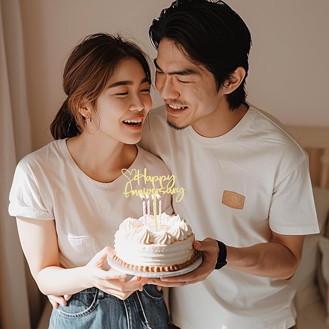 BEISHIDA Happy Aniversary Cake Topper Gold Cake Decoration Company Anniversary Party Decoration for Wedding Anniversary Party for Men Women Cake Decorations Supplies