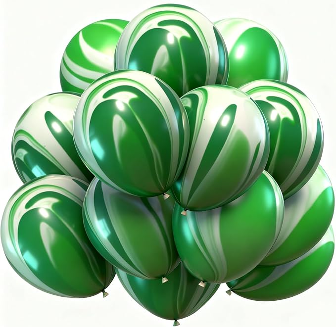 Green Marble Balloons Marbled Agate Latex 12 Inch 50 PCS Swirl Balloons for Tie Dye Party Chrismas Decoration Summer Jungle Rain Forest Themed Event