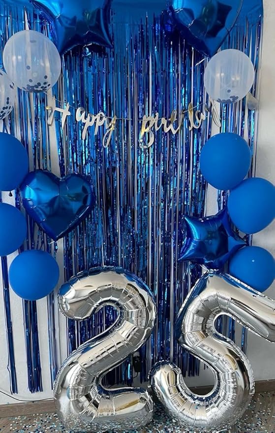 Blue Backdrops Curtains Party Decorations, Tinsel Streamers Birthday Decoration for Easter Decoration, Photo Booth Props for Graduation, Wedding, 2Pack 3.28X8.2Ft
