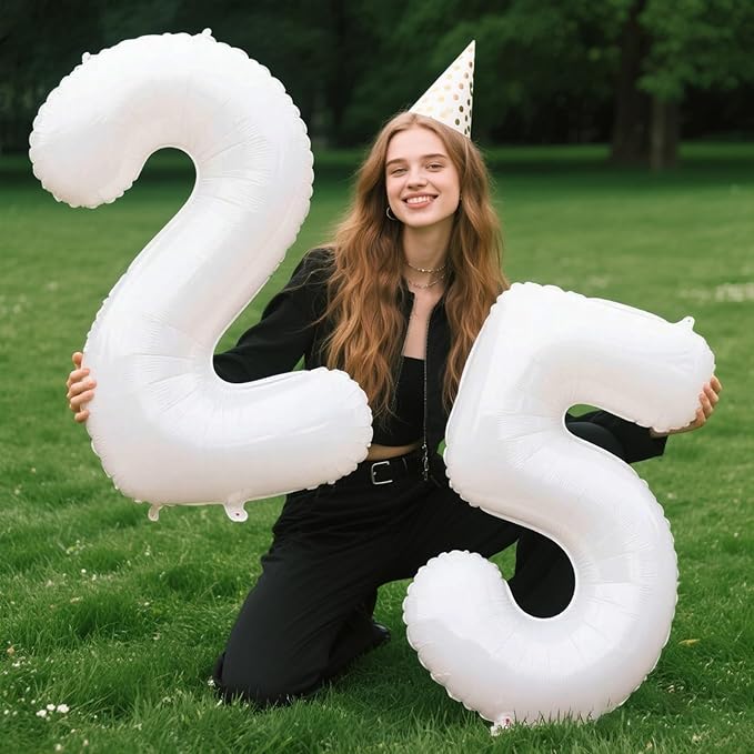 40 Inch Giant Mylar Number 5 White Helium Balloon - Birthday Gift for 5 Year Old Girl Boy, 5 15 25 35 45 50th 55 Anniversary Party Decorations 2025