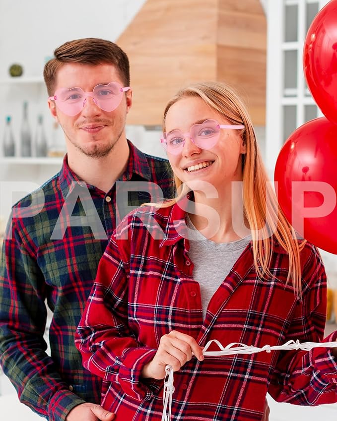 PARSUP 15 Pairs Heart Shaped Rimless Glasses Frameless Heart Sunglasses Transparent Red/Rose Red/Pink Color Glasses Tinted Eyewear Bachelorette Party Favors Photo Booth Props