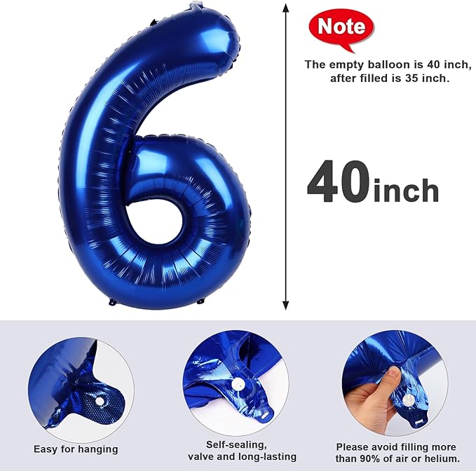 Number 6 Balloon 40 Inch, 6th Birthday Balloon for Boy Girl, Navy Blue 16 60 61 65 Numbers Balloons Birthday Party Wedding Events Decorations