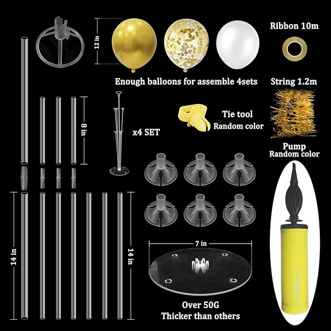 Gold Party Decorations 4Set Balloon Stand Table Centerpieces for Birthday Bridal Shower Wedding Anniversary Engagement Mother's Day Father's Day Graduation Decorations 2026 New Years Eve
