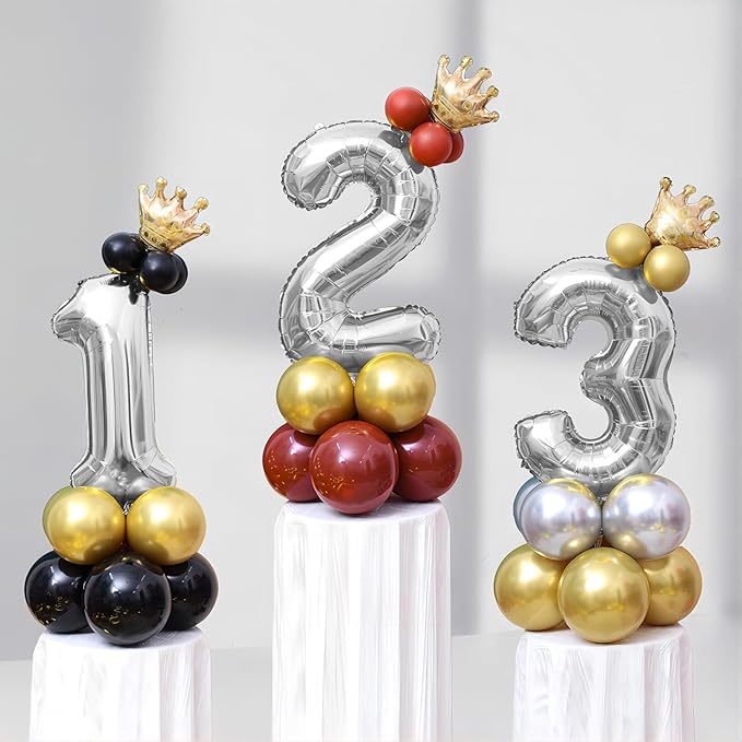 32 In Silver Large Numbers Balloons 0-9, Self Inflating Number 3 Balloons for Boys Girls, Big Silver Digit 3 Balloons for Women Men Birthday Party Anniversary Wedding Supplies Decorations