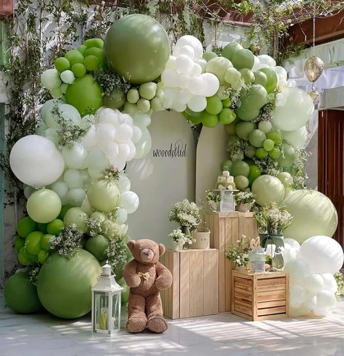 Green Balloon Arch Kit Double Stuffed Olive Dusty Sage Green White Balloons Pastel White Avocado Balloon Garland For Baby Shower Birthday Bridal Shower Wedding Woodland Wild One Party Decoration