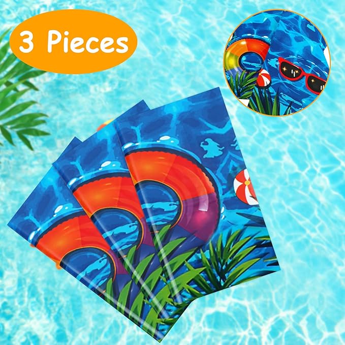PHOGARY 3 Pieces Summer Beach Tablecloths Pool Party Table Covers Beach Ball Plastic Tablecloth Ocean Waves Tablecover for Pool Party Decorations
