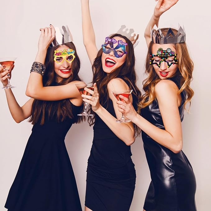 HOWAF 18 Pack Happy New Year Glasses Colorful 2026 Glasses New Years Eve Party Supplies Photo Props for Happy New Year Decorations NYE Party Favors Accessories