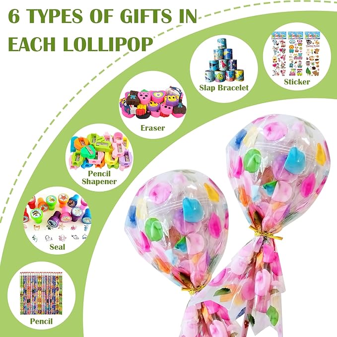 Rpefq Party Favors for Kids, 24 Pack Giant Lollipop-Shaped Stationery Set Return Gifts for Birthday Party,Fun Birthday Goodie Bags Easter Day Gifts for Kids Classroom Easter Students Gift