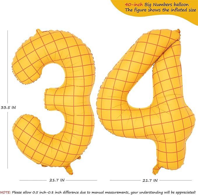 40-Inch Large Number Balloon Toy Inspired Story Matte Yellow Birthday Balloon Western Rodeo Party Supplies Boy Girl Story Anniversary Kids Birthday Party Cowboy Farm Themed Baby Welcome Decorations