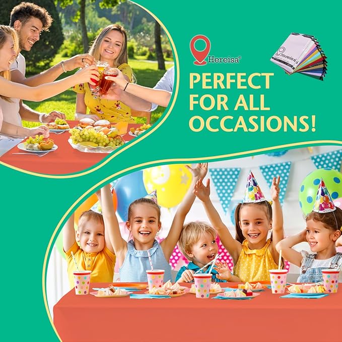 Disposable Coral Plastic Tablecloth 54x108 Inch, 10-Count Waterproof Rectangle Table Cover for Events, Catering