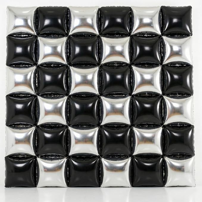 36PCS Square Foil Balloon Wall Backdrop,19 inch Double-Sided Metallic Balloons for Party,Wedding,Anniversary,Birthday,Graduation,Halloween,Shiny Balloon Decor (Black&Sliver)