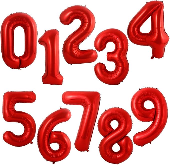 40 Inch Large Foil Helium Number Balloon Birthday Wedding Party 0-9 (Red, 1)