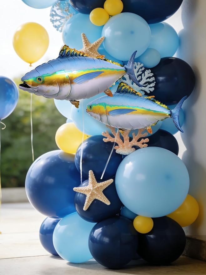 Tuna Balloons Set - 6Pcs Realistic Foil Tuna Fish Balloons, Fishing Theme Party Decorations for Angler Birthday Party, Fishing Lover Celebration, Outdoor Fishing Gathering Decor