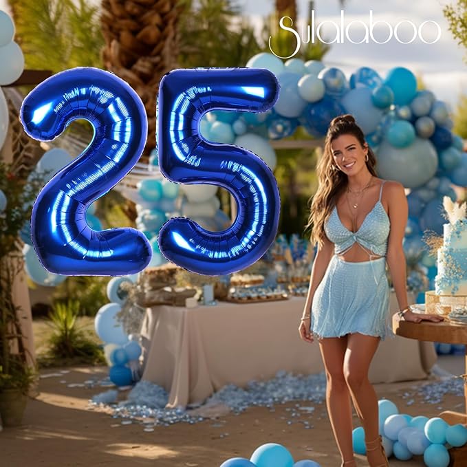 40Inch Navy Blue Number 25 Balloon Large Helium Royal Blue Number Balloons 0-9 Giant Digital 25th Foil Mylar Big Party Balloon for Boy Birthday Party Anniversary Graduation Decorations