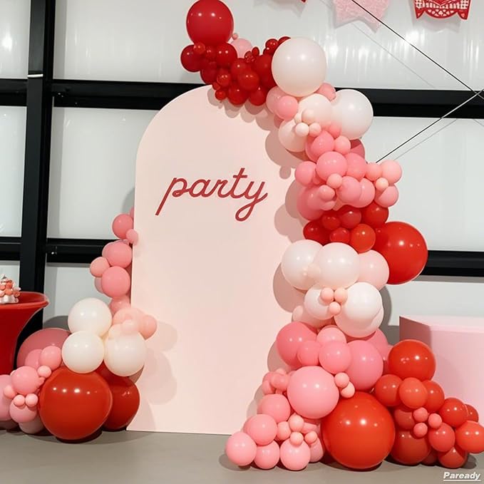 Red Pink Balloon Arch Kit, 120pcs Straw berry Balloon Garland Kit With Red Heart Latex Balloons Polka Dot Balloons For Straw Berry Theme Birthday Baby Shower Party Wedding Bachelorette Anniversary