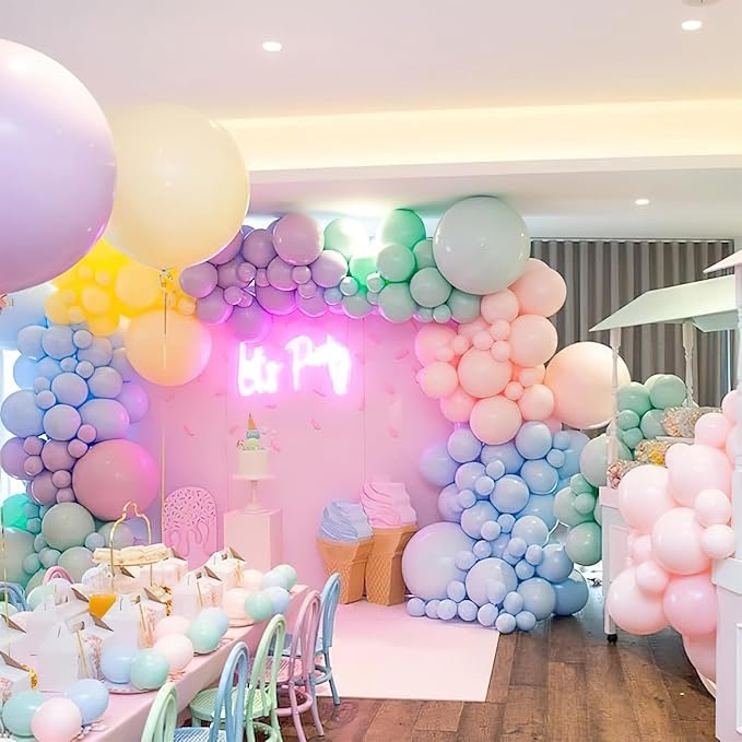PartyWoo Pastel Balloon Arch Kit Garland 152pcs Different Sizes of 18 12 10 5 Inch Light Baby Pale Pink Blue Green Purple Yellow Orange Balloons for Baby Shower Graduation Birthday Party Decorations