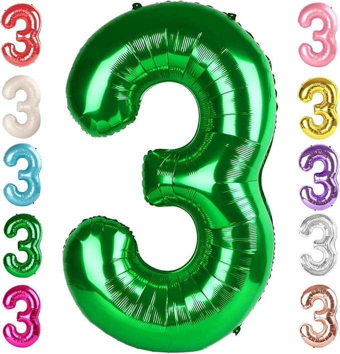 Numbers Balloon 3, 40 Inch Large Dark Green Balloon for Three Year Old Birthday Decor, 3 13 30 31 Birthday Party Decorations for Wedding Supplies
