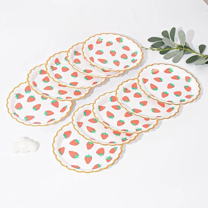MaitianGuyou Strawberry Theme Party Tableware Set,Baby Shower Dinnerware Decoration Supplies Including Plates,Napkins,Cups and Straws for Fruit Party,Wedding,Birthday - Serve 20 Guests