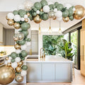 PartyWoo Sage Green Balloon Arch Kit Garland 152pcs Different Sizes of 18 12 10 5 Inch Olive Dusty Green White Gold Confetti Boho Balloons for Baby Shower Graduation Birthday Jungle Party Decorations