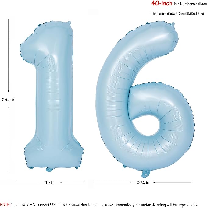40 In Matte Blue Number Balloons Helium Foil Mylar Balloon Birthday Party banquet Decoration Digital 16