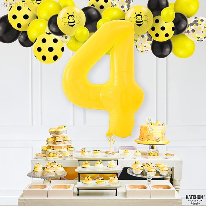 KatchOn, Yellow Number 4 Balloons - Giant, 40 Inch | 4 Number Balloons, 4 Year Anniversary | 4 Year Old Balloon | 4th Birthday Decorations for Boys | 4th Anniversary Decorations