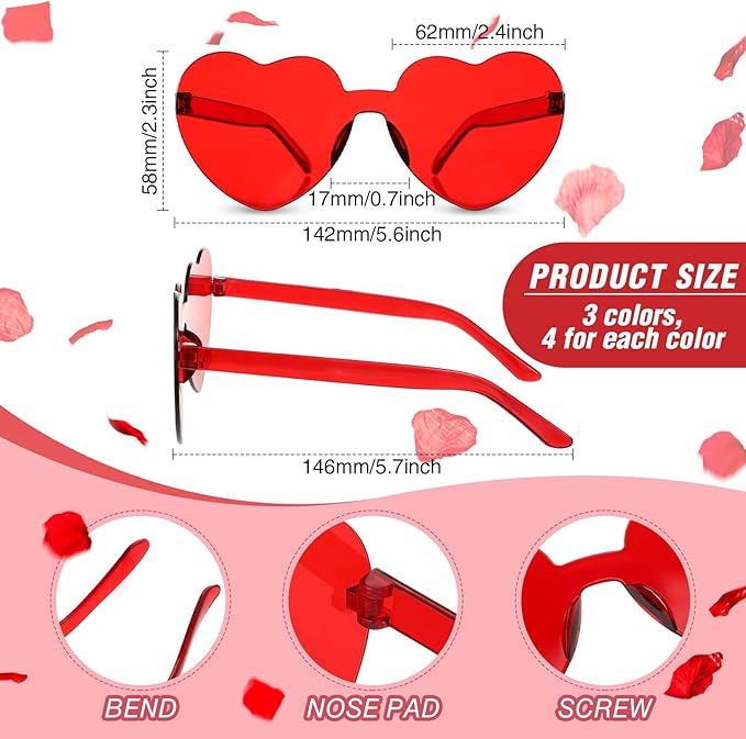 Flutesan 24 Pcs Valentines Day Heart Headbands and Sunglasses Set Red Love Photo Booth Props Women Valentine Party Decor