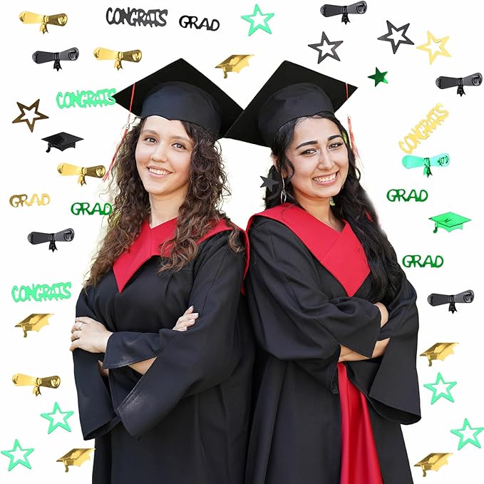 Green Gold and Black Graduation Confetti 2026, 1000 Pcs Congrats Grad Confetti Class of 2026 Party Table Centerpiece for 2026 Graduation Party Decorations
