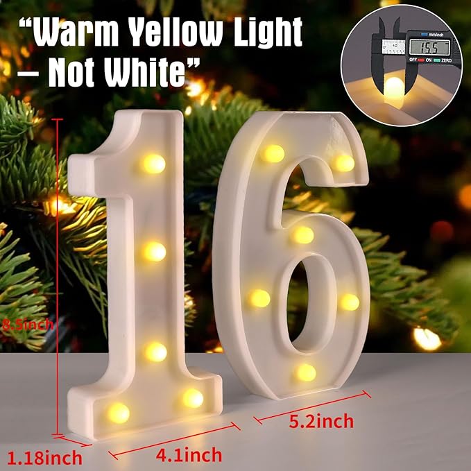 16th Birthday Decorations for Girls Boys,Sweet 16 Party Decorations for Centerpieces Table,Light Up Numbers Sweet 16 Sign for Party Backdrop Wall Decor for 16th Wedding Anniversary Decoration
