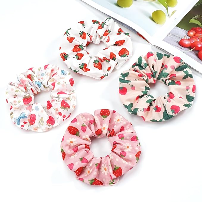 Strawberry Hair Scrunchies for Women Girls Cute Fun Fruit Elastic Hair Ties Ponytail Holder Party Favors Hair Accessories