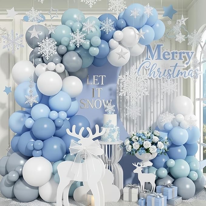 Togvu 112 Pcs Dusty Blue Grey Balloon Garland Arch Kit, Retro Slate Pastel Blue Pale Grey White Balloon Arch Kit for Boys Birthday Wedding Baby in Bloom Bridal Shower Party Decorations