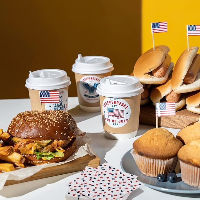 Patriotic Party Supplies 4th of JULY paper napkins 60Count 6.5 x 6.5 inch Americana Stars Cocktail Napkins for USA Themed Parties,Veterans Day Election Day 4th of July Independence Day Decorations