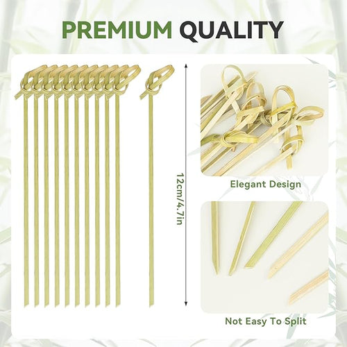 100PCS Cocktail Picks Bamboo Skewers for Appetizers, Fancy Toothpicks for Appetizers, 4.7 Inch Long Decorative Knot Bamboo Cocktail Sticks for Party Drinks Food Fruit Charcuterie Boards Accessories