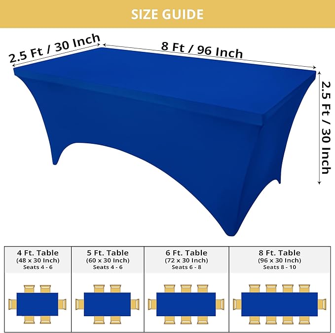 Utopia Kitchen Spandex Tablecloth 2 Pack [8FT, Royal Blue] Tight, Fitted, Washable and Wrinkle Resistant Stretch Table Cloth Rectangle Cover for Trade Show, Weddings & Parties [96Lx30Wx30H Inch]