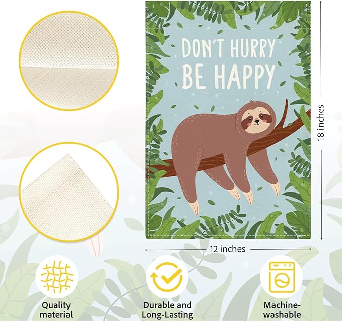 Funny Garden Flag Decor for Yard Outdoor Patio Veranda Don't Hurry Be Happy Garden Flags Funny Double Sided Garden Flags 12 x18 inches