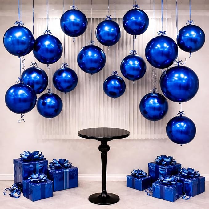 Togvu Navy Blue Round Foil Balloons, 12PCS Different Sizes 4D Metallic Balloon Large Navy Sphere Mirror Ball Balloons for Prom Graduation New Year Birthday Party Ceiling Decorations Supplies