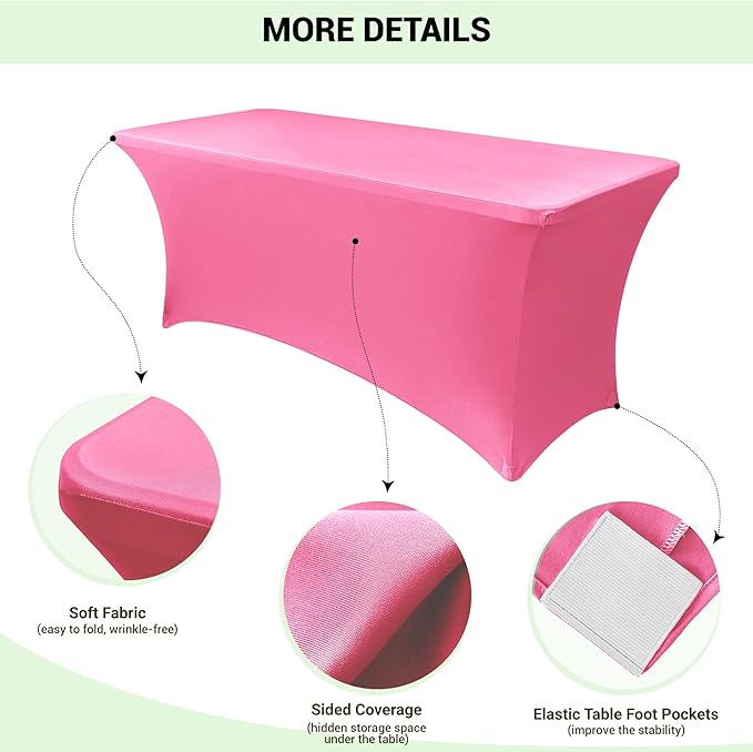 Obstal 4Ft Stretch Spandex Table Cover for Standard Folding Tables - 2 Pack Universal Rectangular Fitted Tablecloth for Party, Banquet, Events, Trade Show (Dark Pink, 48L x 24W x 30H Inches)