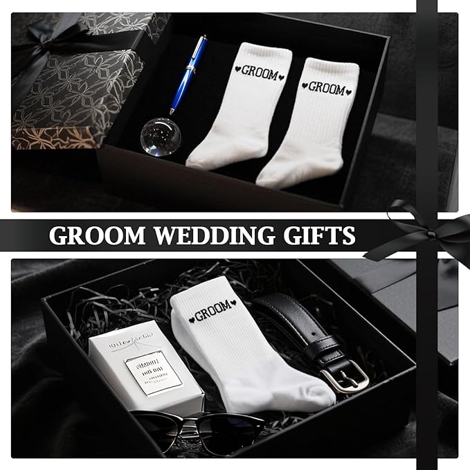 Etercycle Groom Socks, Bachelor Party Sock Groomsmen Gifts, Black Soft Cotton Groomie Wedding Socks For Engagement Party Favors Groom Bridal Shower Gifts Bachelorette Decorations
