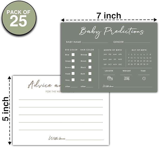 Baby Predictions and Advice Cards, 5" x 7" Minimalism Baby Shower Predictions Cards, Daily Party Games & Activities Favors for Newparents - G07