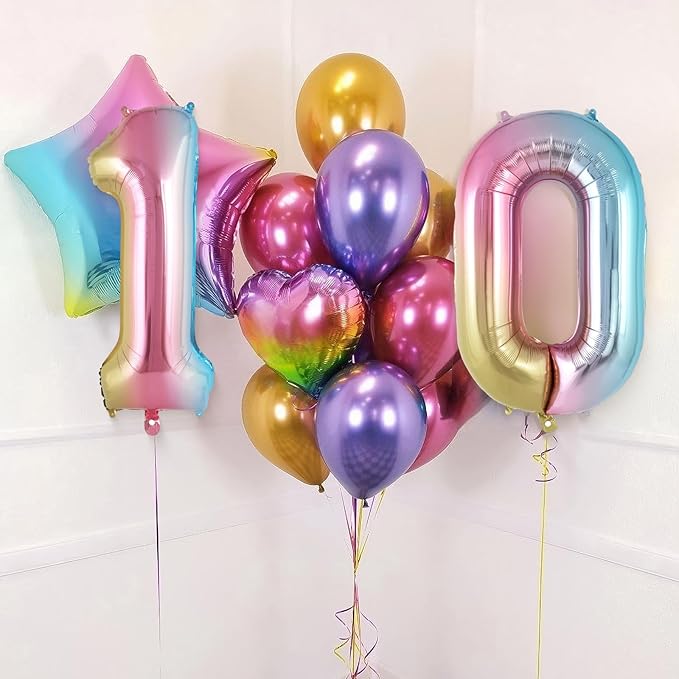 Rainbow Gradient Number 0 Balloon, 40 Inch Big Large Foil Number Balloons, Jumbo Mylar Number 0 Balloons for Birthday Party Decorations Supplies Anniversary Celebration