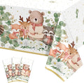 3 Pack Plastic Safari Baby Shower Tablecloth, 54 x 108 Inch Disposable Woodland Forest Animal Neutral Gender Reveal Party Eucalyptus Leaves Table Cover for Forest Birthday Friendship Party Decor