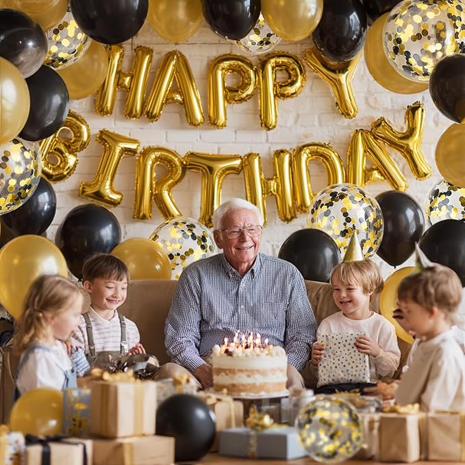 Black and Gold Balloons, 60PCS 12 Inch Metallic Gold and Black Confetti Balloons Black Latex Balloons and Gold Latex Balloons for Birthday Graduation Anniversary Wedding Party Decorations