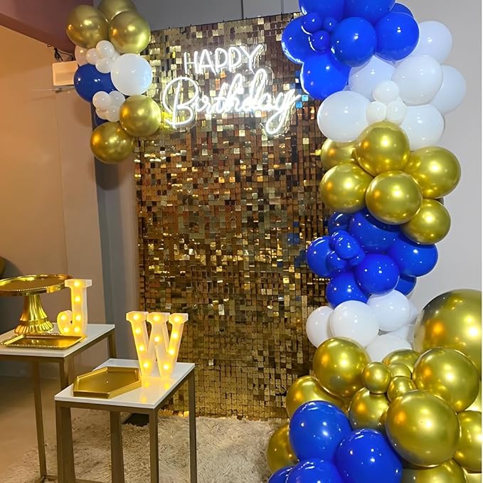 Royal Blue and Gold Balloons, 50 Pcs 12 Inch Royal Blue Metallic Gold Whtie Latex Balloons Balloon for Adult Party Graduation Wedding Anniversary Party Decorations