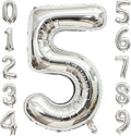 Silver Number 5 Balloon, 40 Inch Large Number Foil Mylar Balloons for 5th Girl Boy Birthday Party Celebration Decoration Supplies,Big Digital Balloons for Wedding Anniversary Events Decor