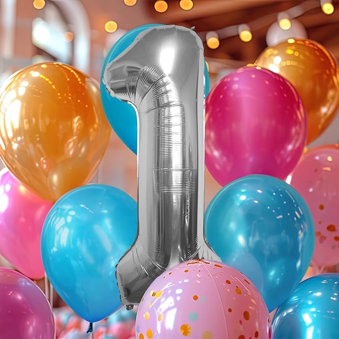40 Inch Large Silver Number Celebration and Decoration Balloon for Birthday Parties, Graduations, Anniversaries, Weddings, Photo Shoots, Special Events - Helium Foil (Silver Number 1)