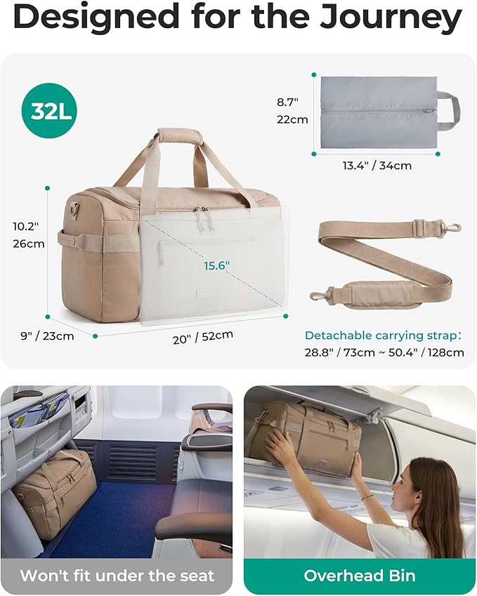 BAGSMART Travel Duffel Bags for Women, 32L Gym Duffle Bag with Laptop Compartment, Carry On Weekender Overnight Bag, Shoe Bag, PVC Wet Pocket, Brown