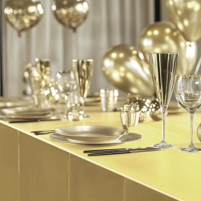 2pcs Champagne Gold Foil Tablecloth 54*72inch Plastic Wedding Birthday Party Table Cloths Light Gold Waterproof Disposable Table Cover for Christmas Grad Elegant Event Anniversary Party Supplies