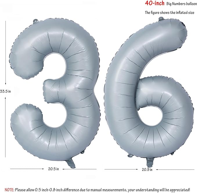 40 In Matte gray Number Balloons Helium Foil Mylar Balloon Birthday Party banquet Decoration 36