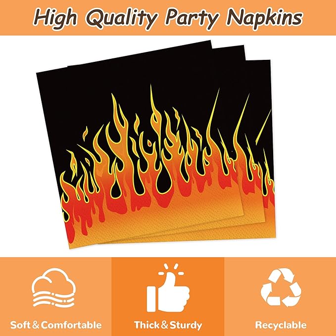 168PCS Flame Racing Party Supplies for Kids Boys Fire Plates and Napkins for Birthday Party Decorations Motorcycle Themed Baby Shower Paper Plates Tableware 24 Guests