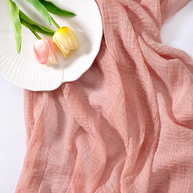 Socomi Cheesecloth Table Runner Rose Gold Easter Spring Gauze 120 Inch Rustic Boho Cheese Cloth Runner for Wedding Party Baby Bridal Shower Centerpiece Decoration Holiday Home Decorations