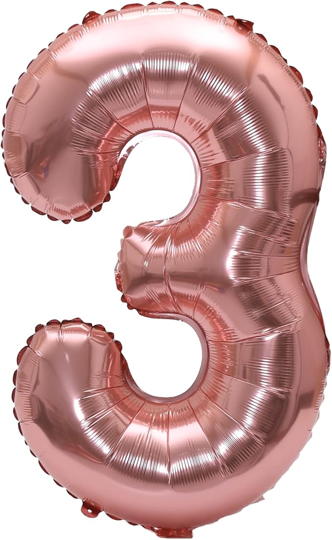 YPSelected 32 Inch Large Foil Helium Number Balloon Birthday Wedding Party 0-9 (Rose Gold, 3)